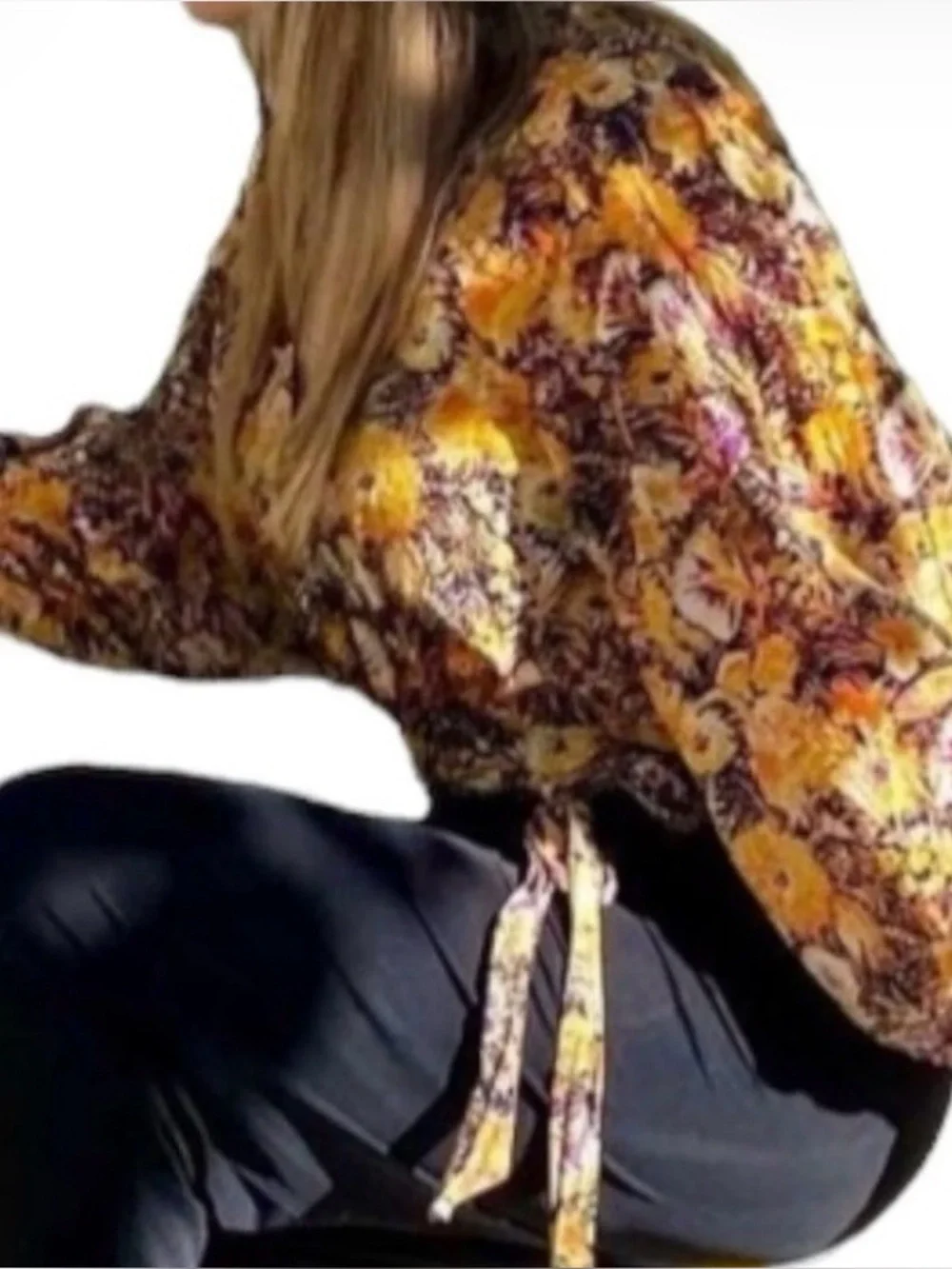 Free People Party Playlist Wrap Cropped Blouse Top Floral Size S Puff Sleeves